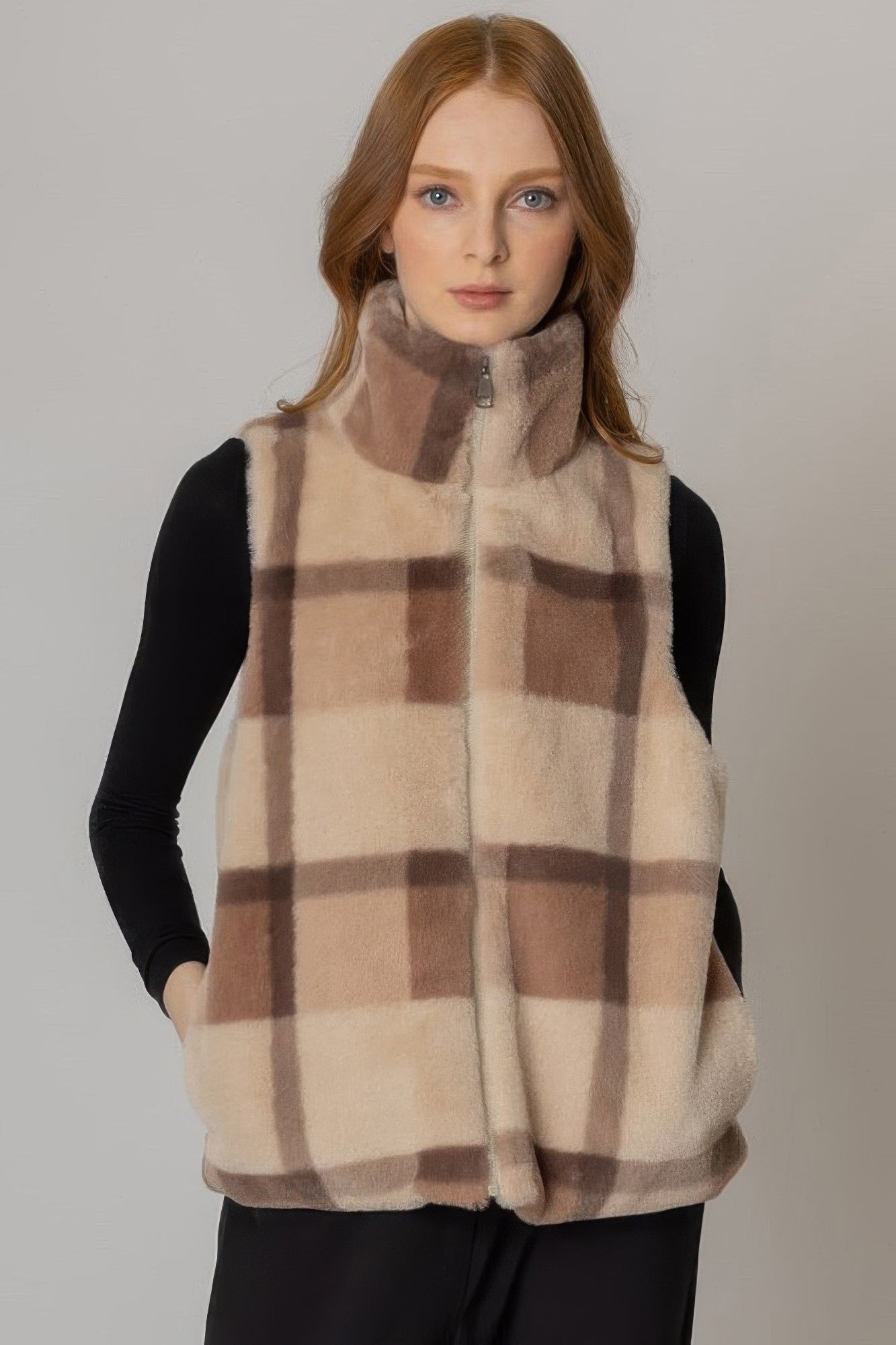 Plaid Faux Fur Vest - All Season Fashion