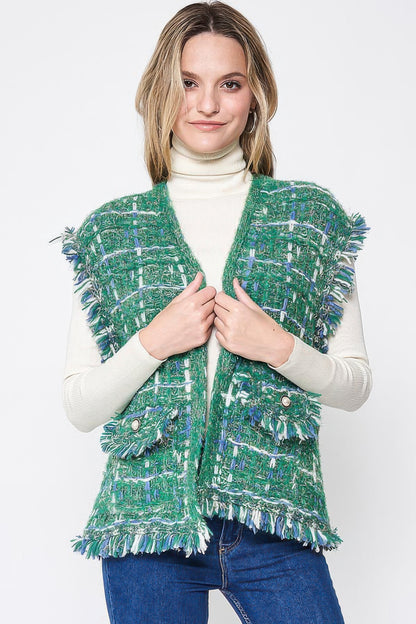 Plaid Tweed Vest - All Season Fashion