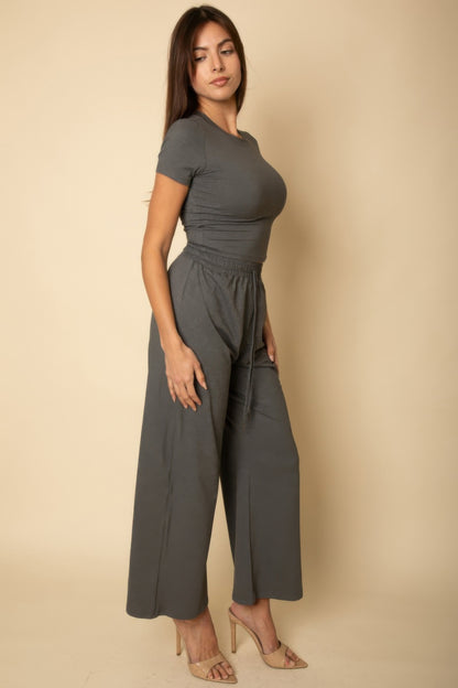 Relaxed Fit Top And Wide-leg Pants Set - All Season Fashion