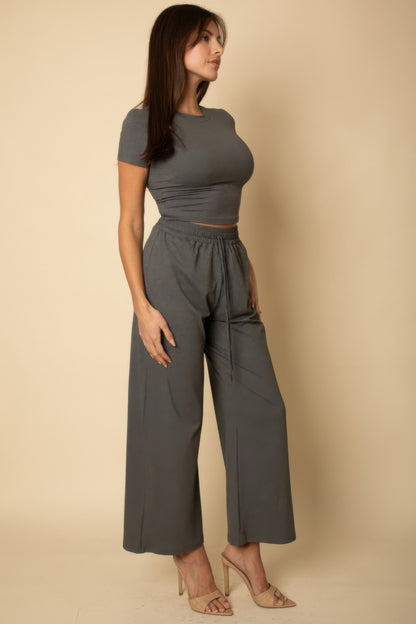 Relaxed Fit Top And Wide-leg Pants Set - All Season Fashion