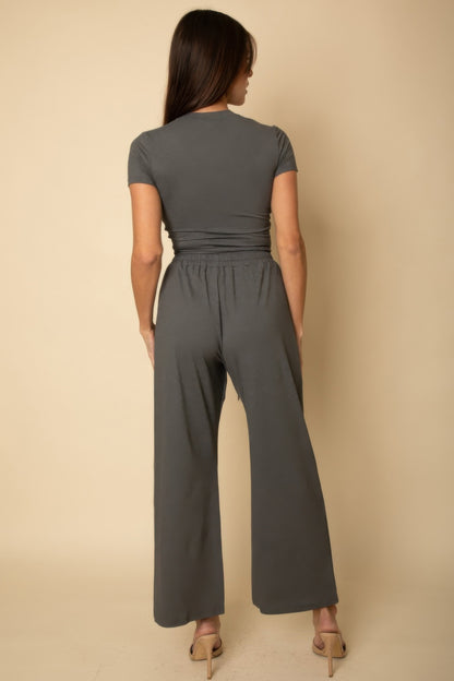 Relaxed Fit Top And Wide-leg Pants Set - All Season Fashion