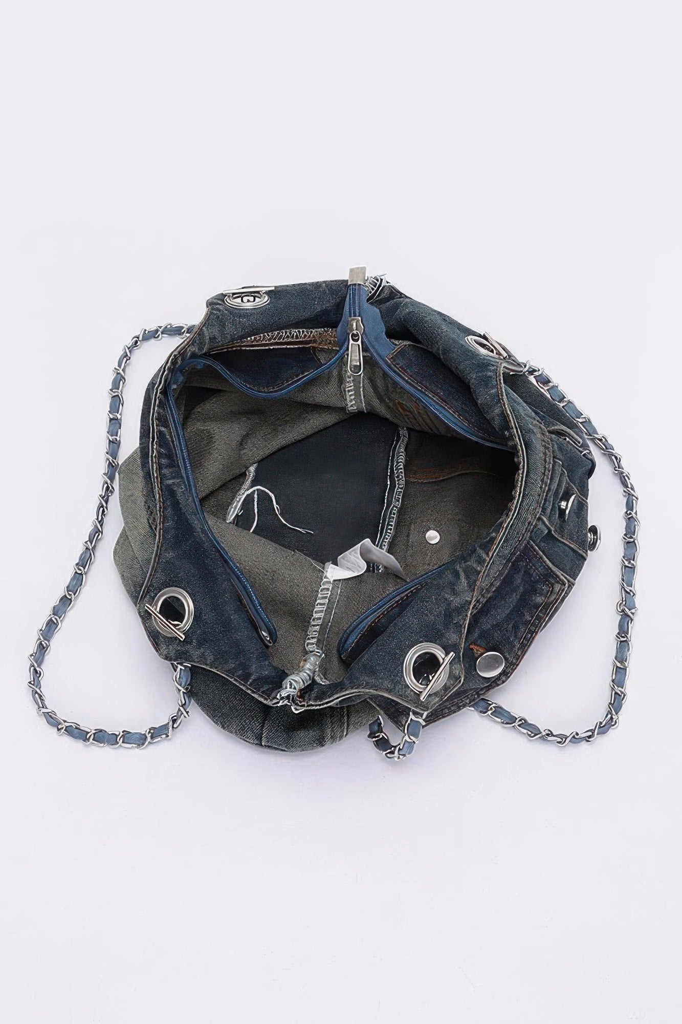 Washed Denim Double Pockets Tote Bag - All Season Fashion