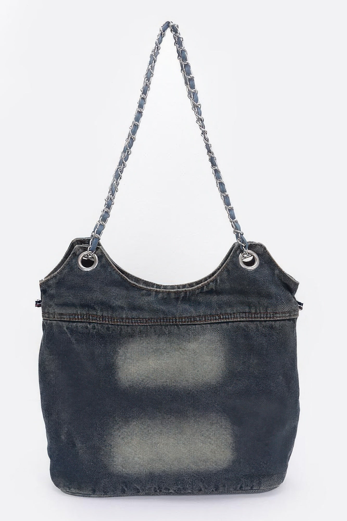 Washed Denim Double Pockets Tote Bag - All Season Fashion