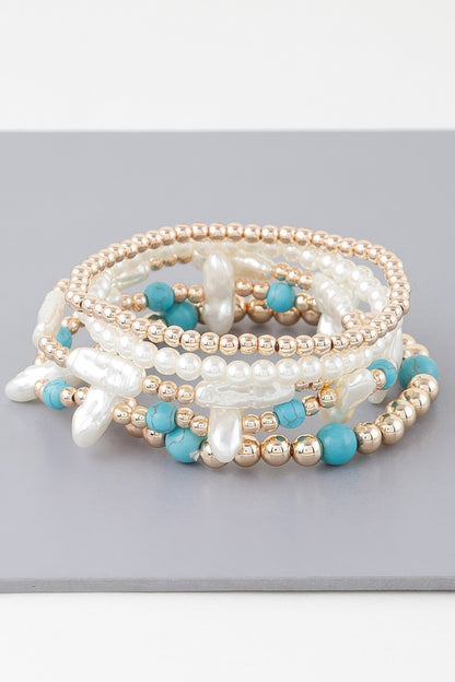 Multi Stone N Pearl Beaded Bracelet - All Season Fashion