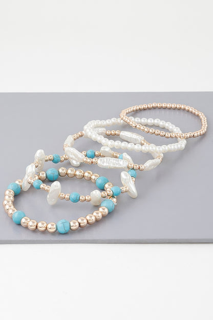 Multi Stone N Pearl Beaded Bracelet - All Season Fashion