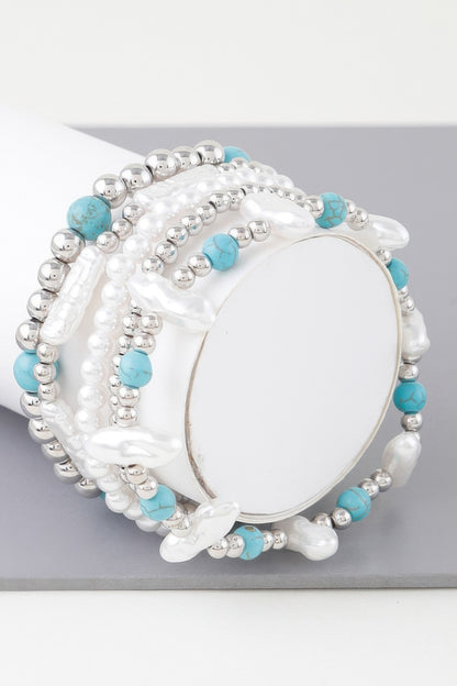Multi Stone N Pearl Beaded Bracelet - All Season Fashion