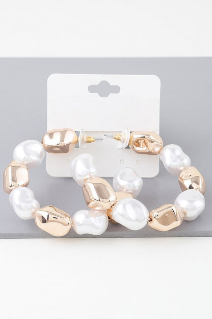 Shiny N Pearl Stone Hoop Earrings - All Season Fashion