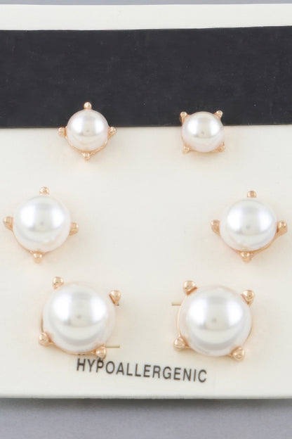 Multi Pearl Stud Earrings Set - All Season Fashion