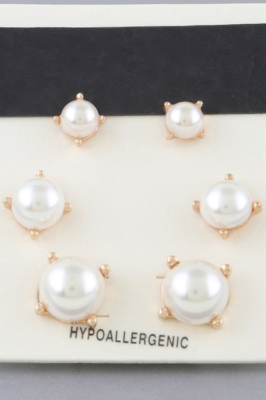 Multi Pearl Stud Earrings Set - All Season Fashion