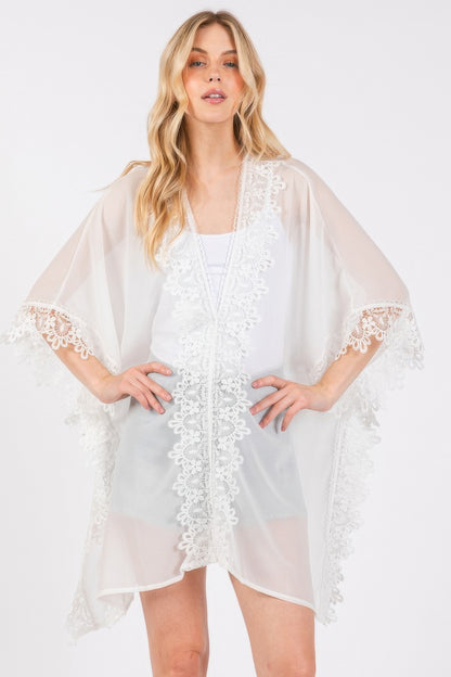 Flower Pattern Trim Detail Poncho - All Season Fashion