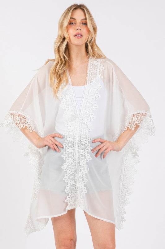 Flower Pattern Trim Detail Poncho - All Season Fashion