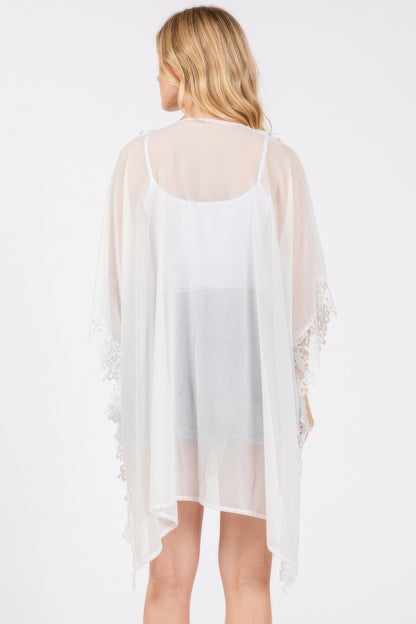 Flower Pattern Trim Detail Poncho - All Season Fashion