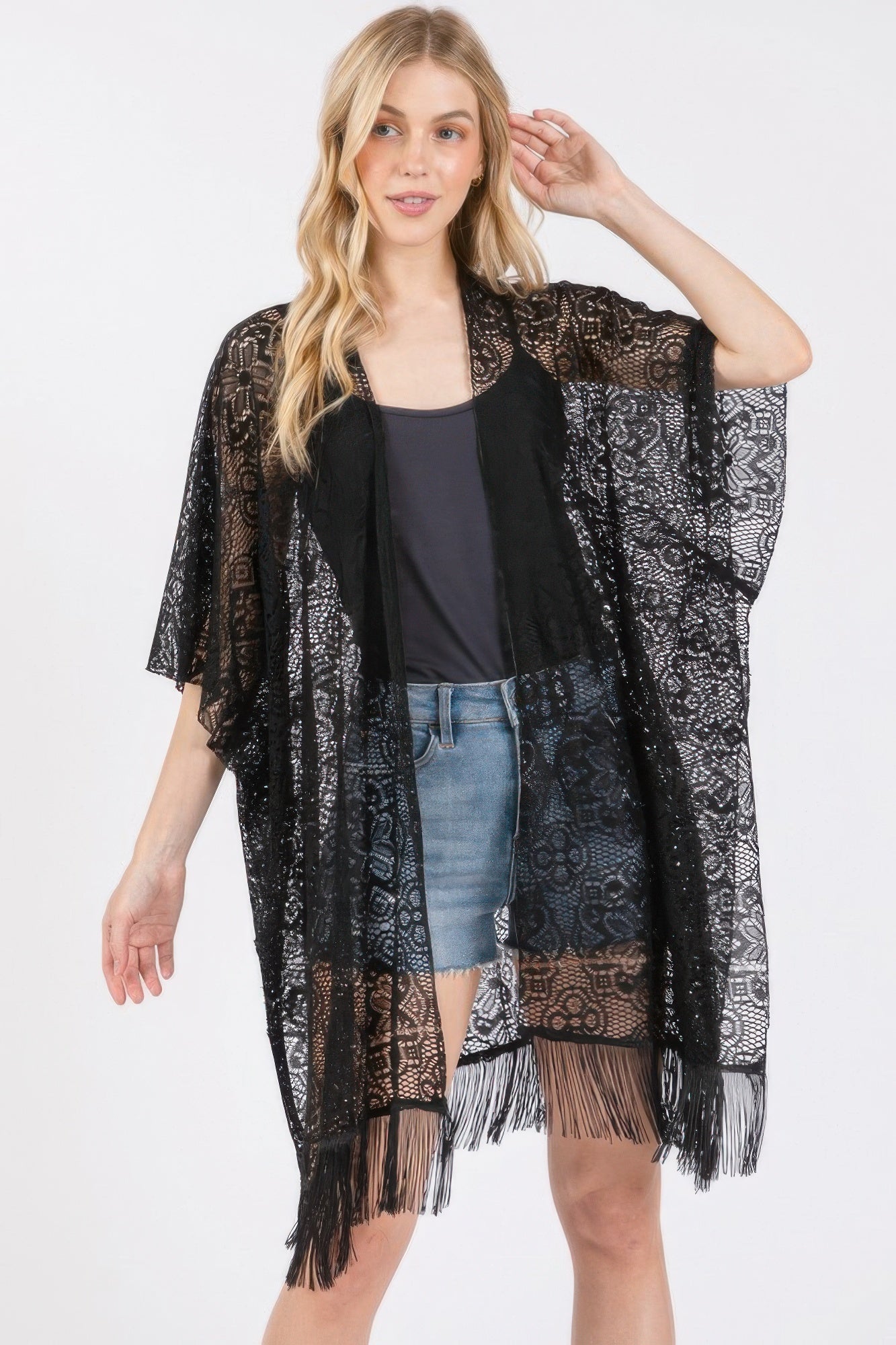 Flower Pattern Crochet Lace Tassel Cover Up - All Season Fashion