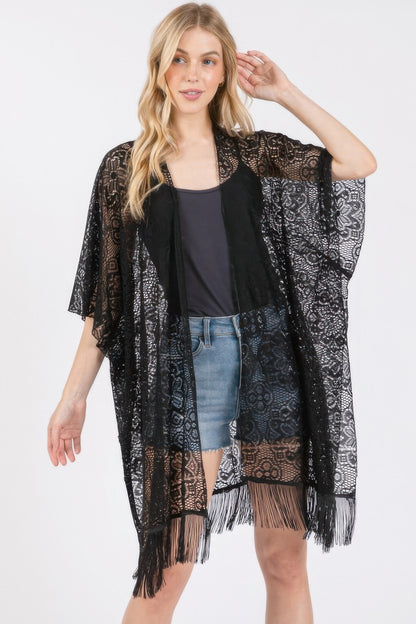 Flower Pattern Crochet Lace Tassel Cover Up - All Season Fashion