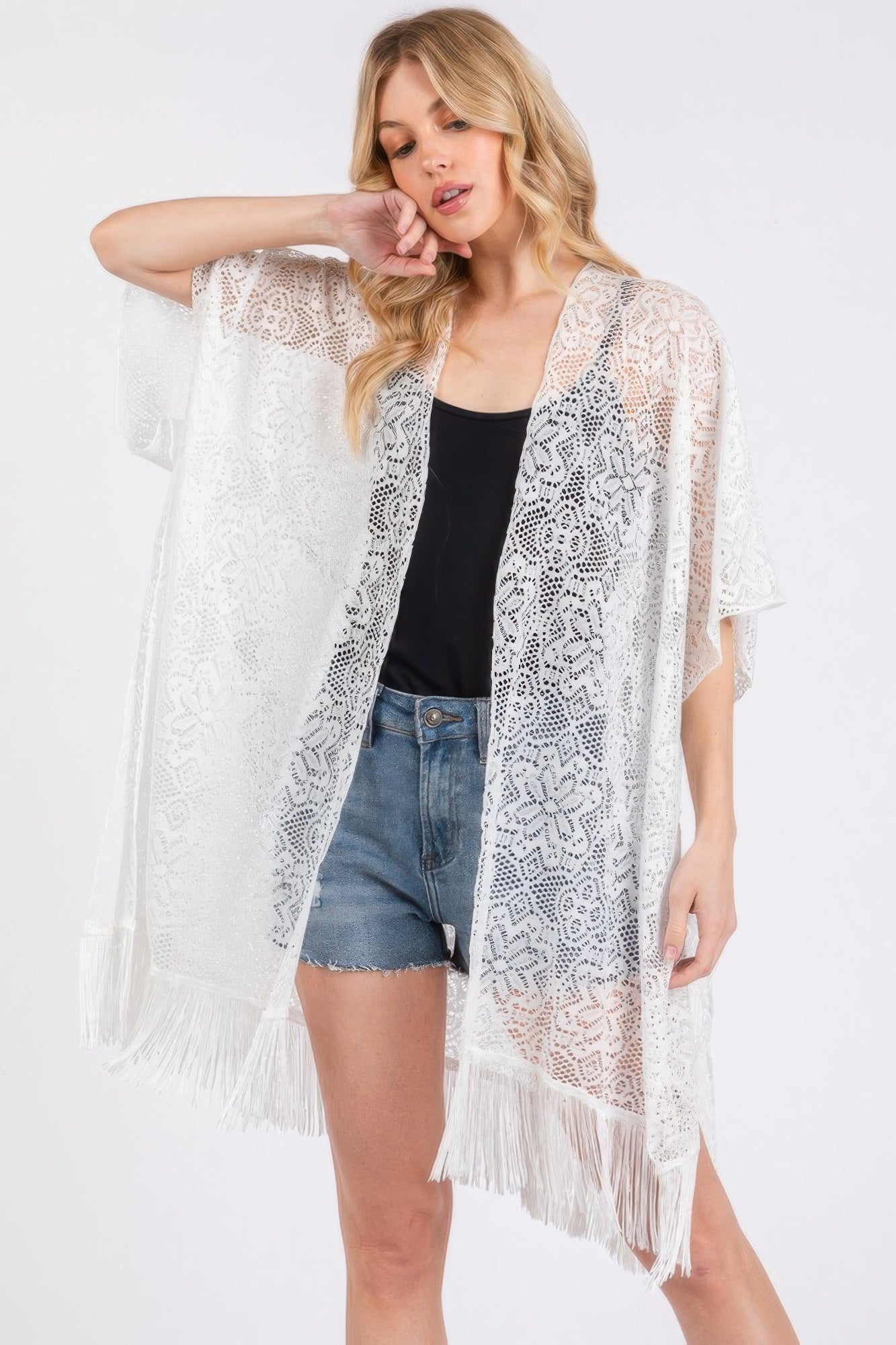 Flower Pattern Crochet Lace Tassel Cover Up - All Season Fashion