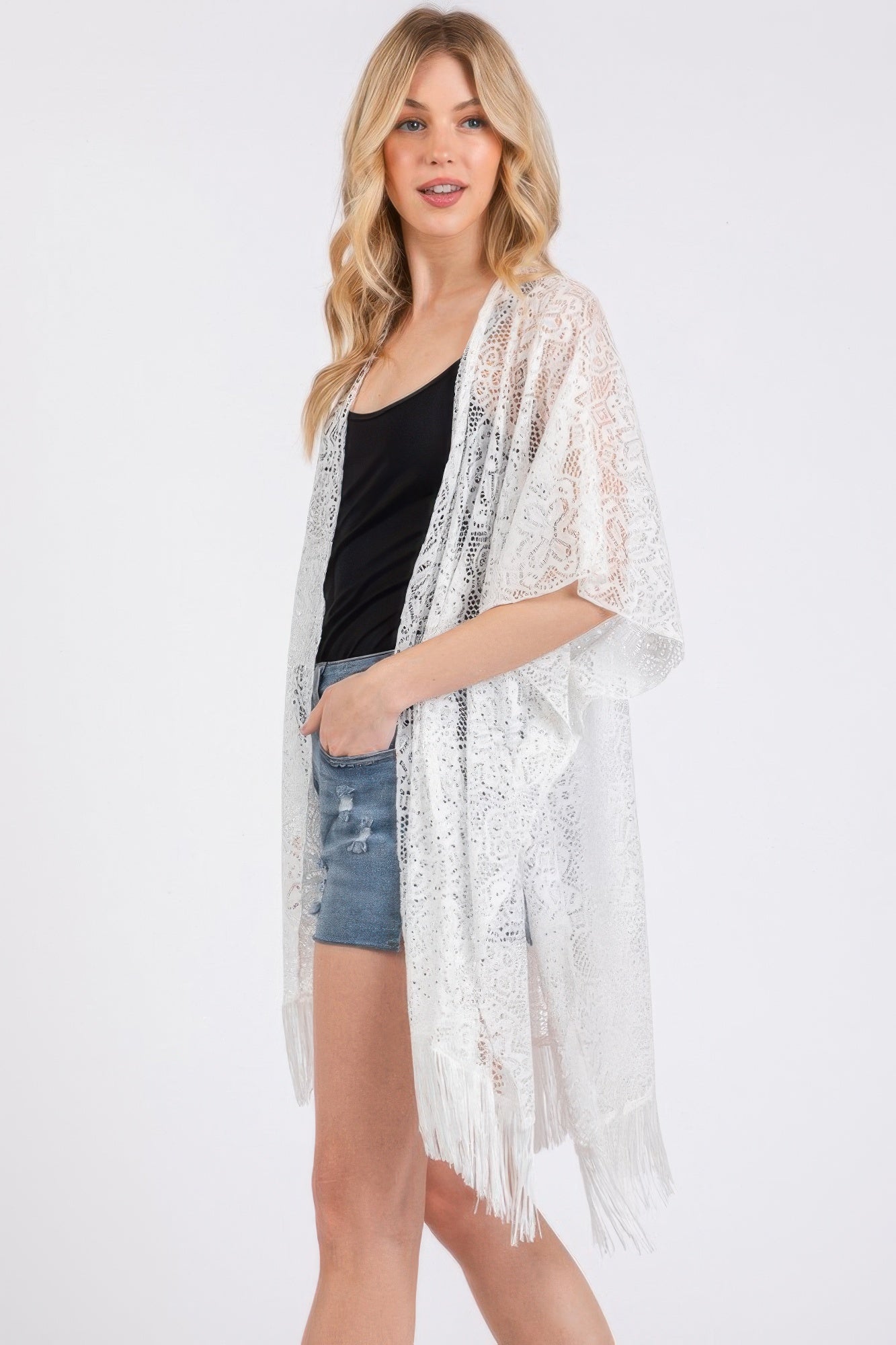 Flower Pattern Crochet Lace Tassel Cover Up - All Season Fashion