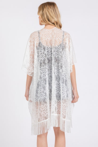 Flower Pattern Crochet Lace Tassel Cover Up - All Season Fashion