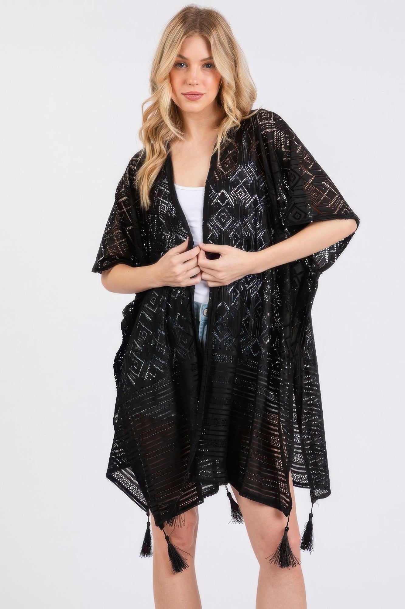 Geometric Pattern Tassel Cover Up - All Season Fashion