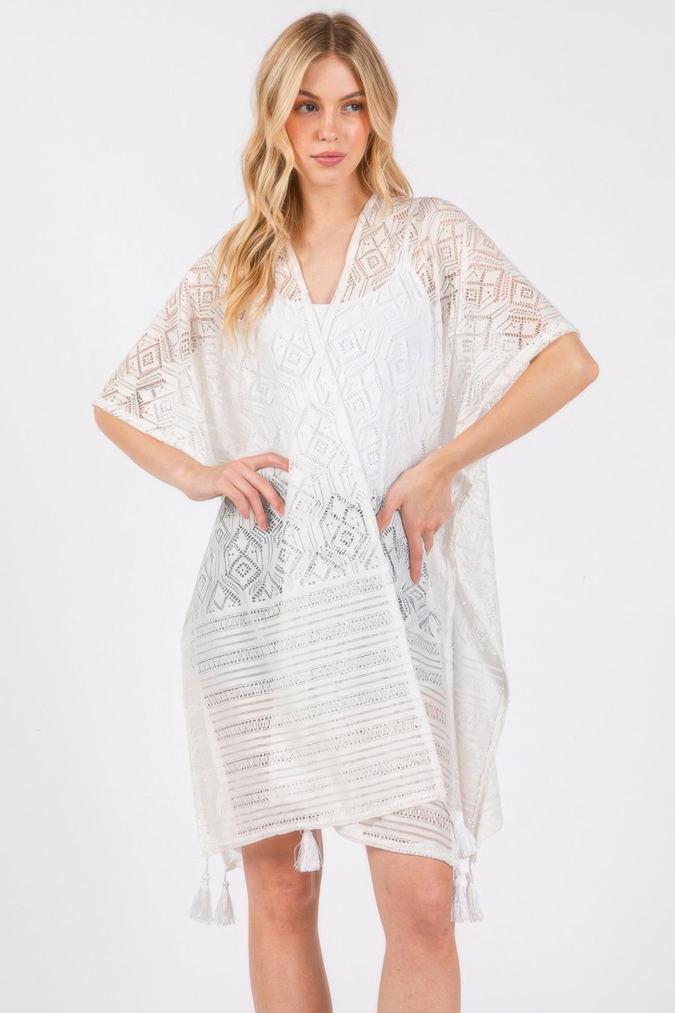 Geometric Pattern Tassel Cover Up - All Season Fashion