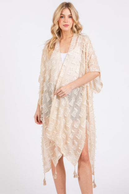 Distressed Pattern Tassel Kimono - All Season Fashion