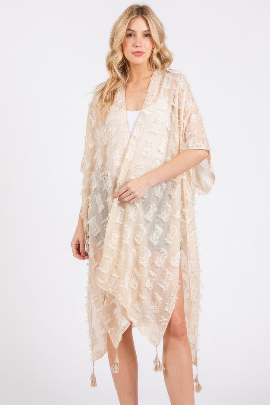 Distressed Pattern Tassel Kimono - All Season Fashion
