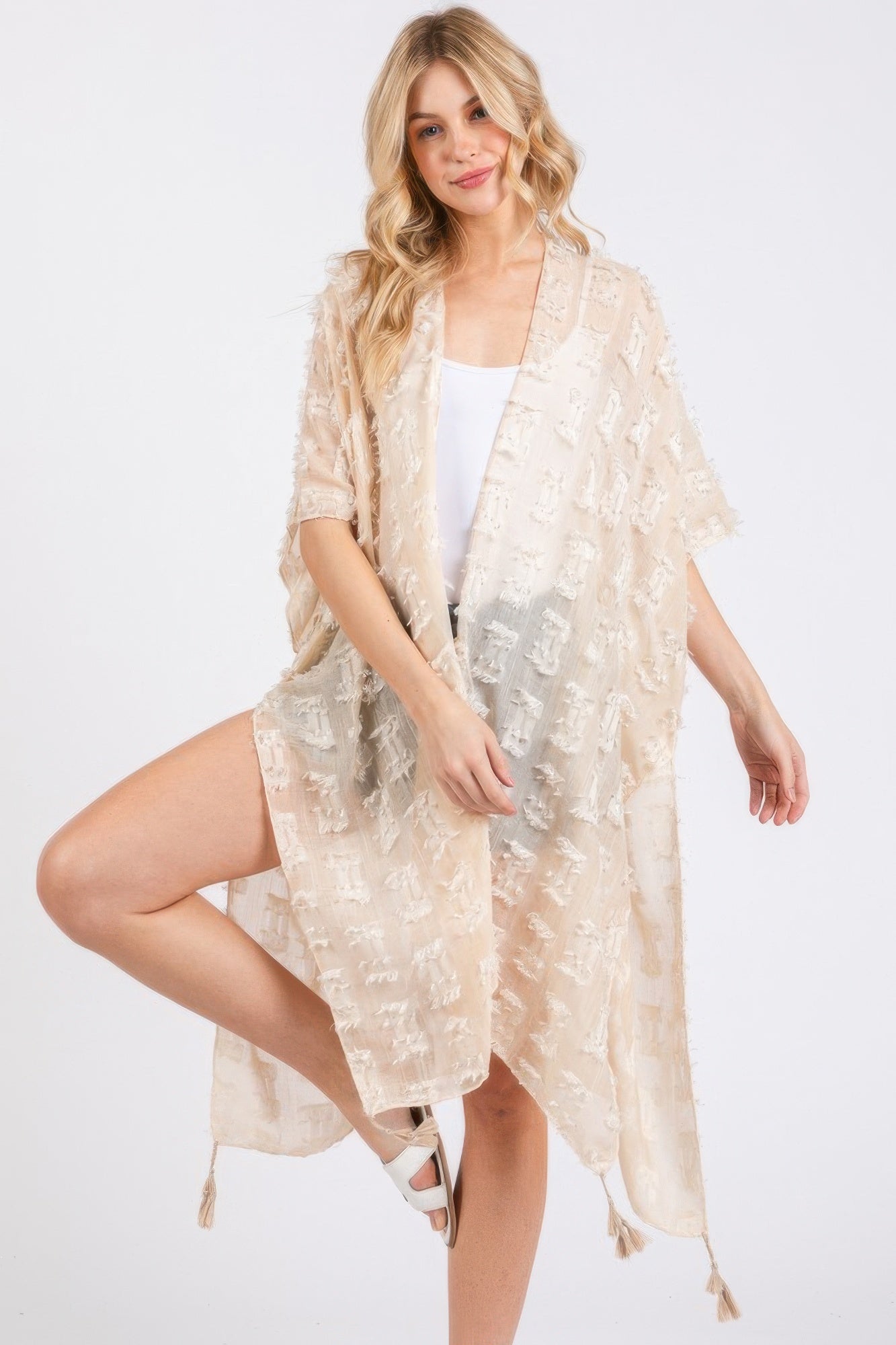 Distressed Pattern Tassel Kimono - All Season Fashion