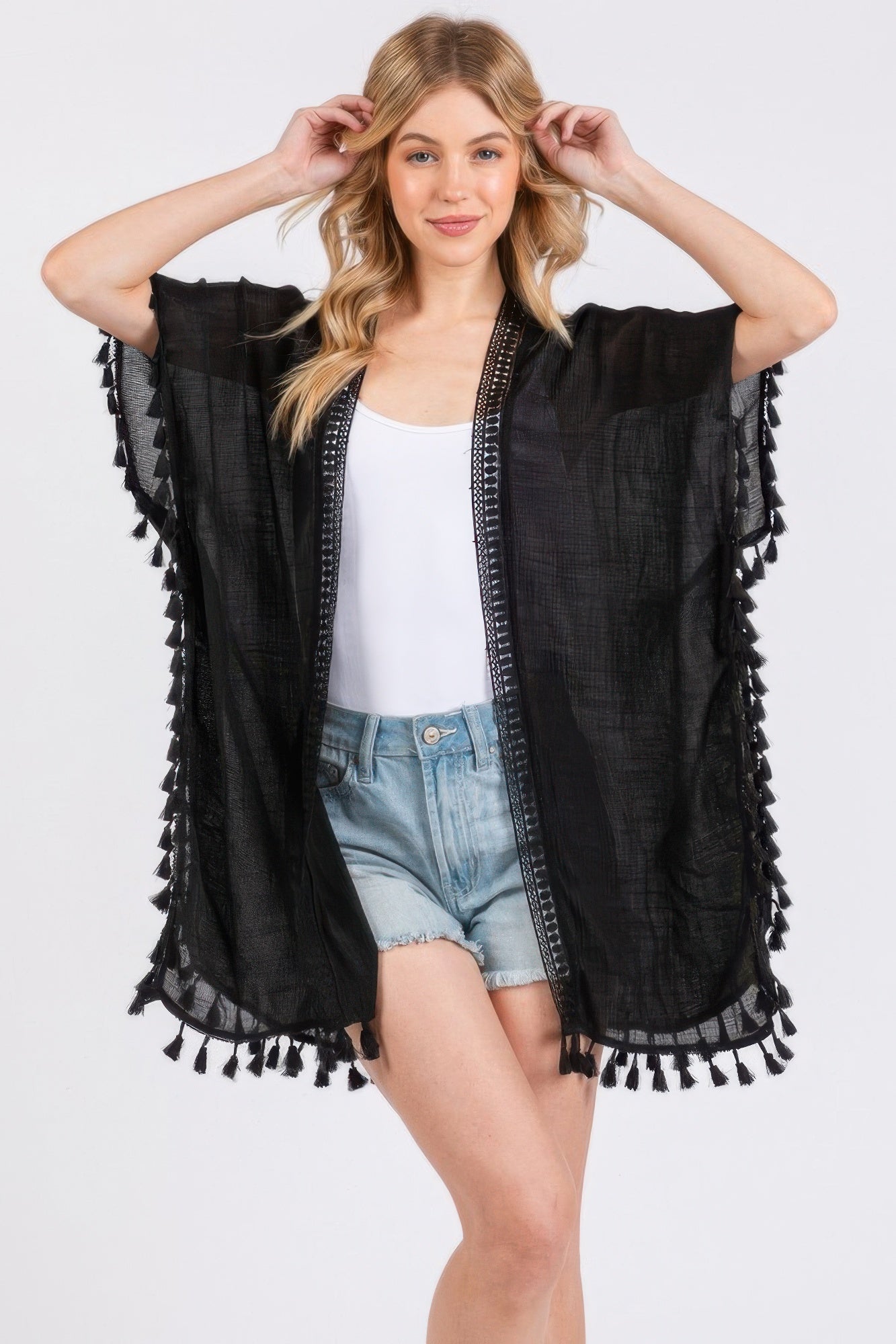 Crochet And Tassel Trim Cover Up - All Season Fashion
