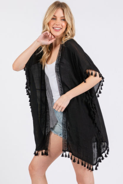 Crochet And Tassel Trim Cover Up - All Season Fashion