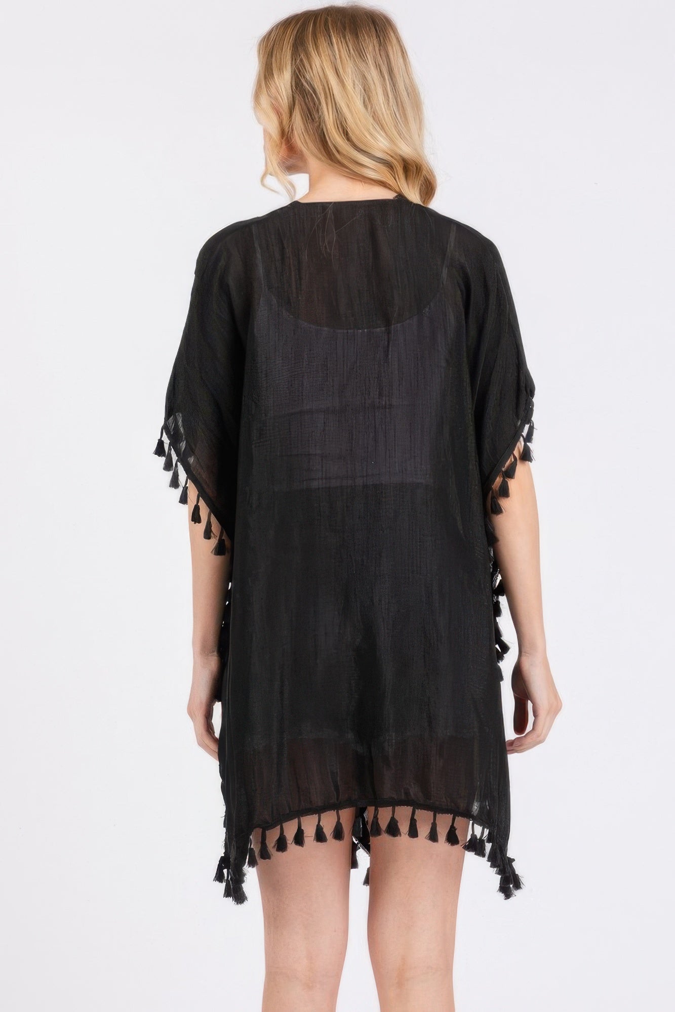 Crochet And Tassel Trim Cover Up - All Season Fashion
