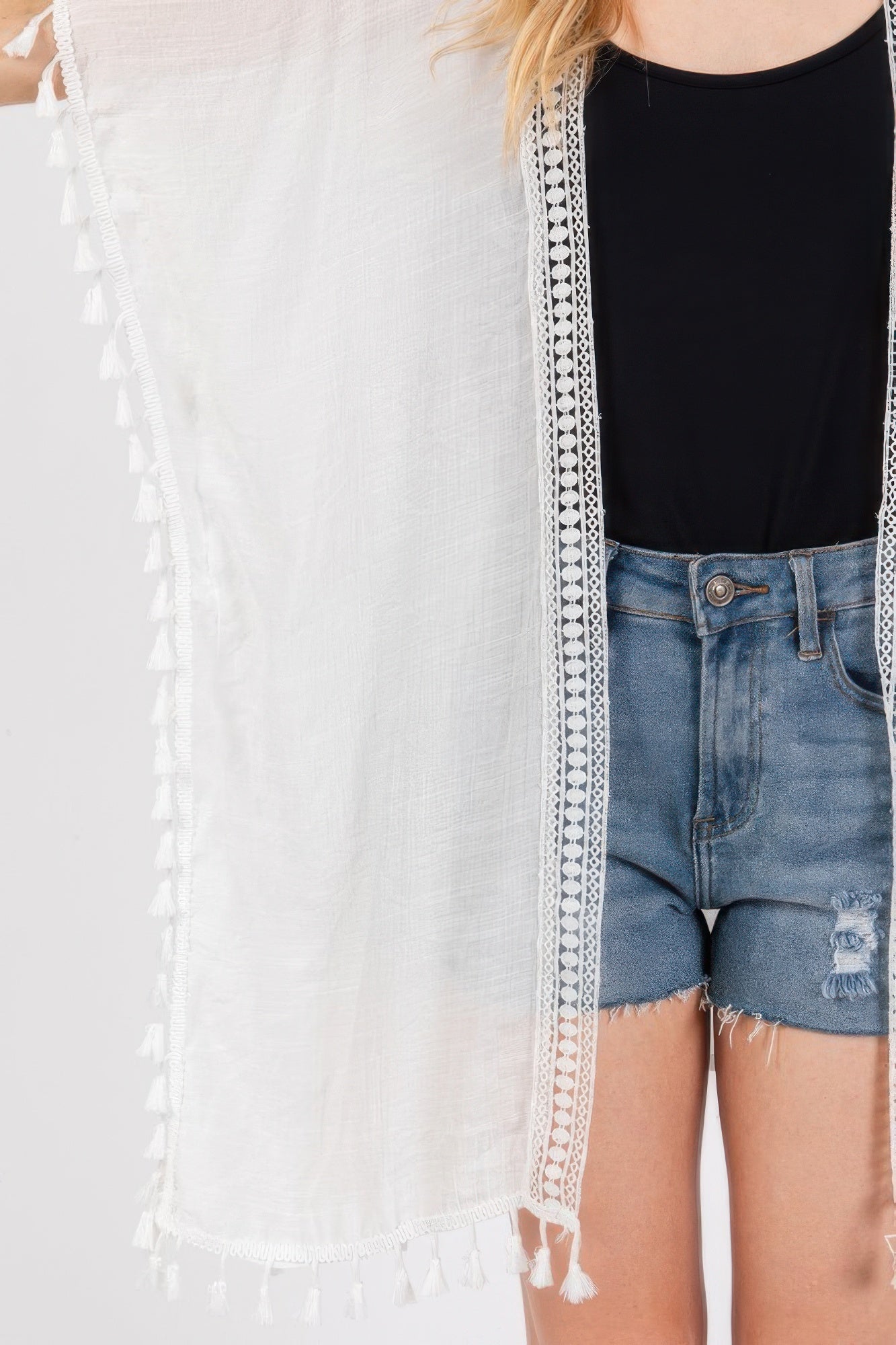 Crochet And Tassel Trim Cover Up - All Season Fashion