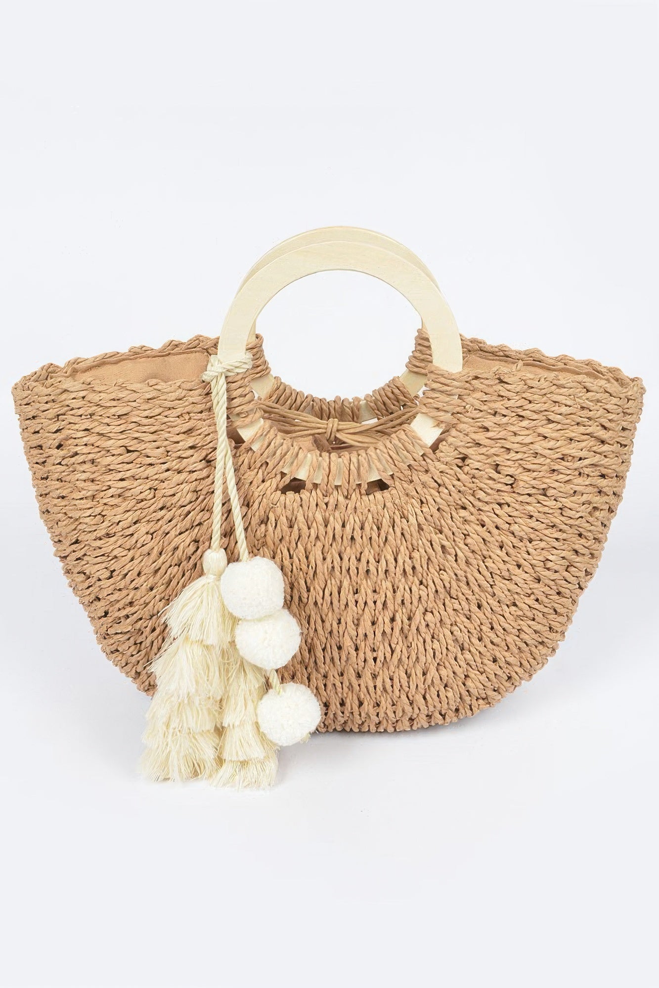 Woven Cotton Wood Handle Tote Bag - All Season Fashion