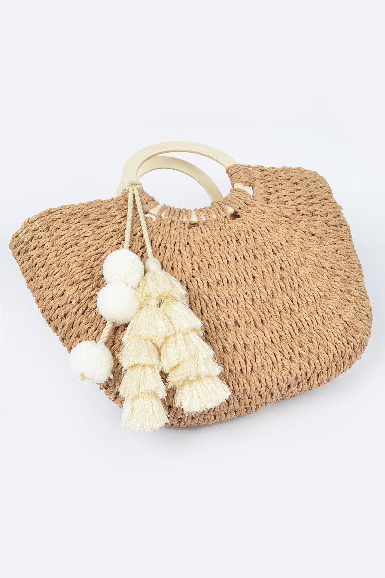 Woven Cotton Wood Handle Tote Bag - All Season Fashion