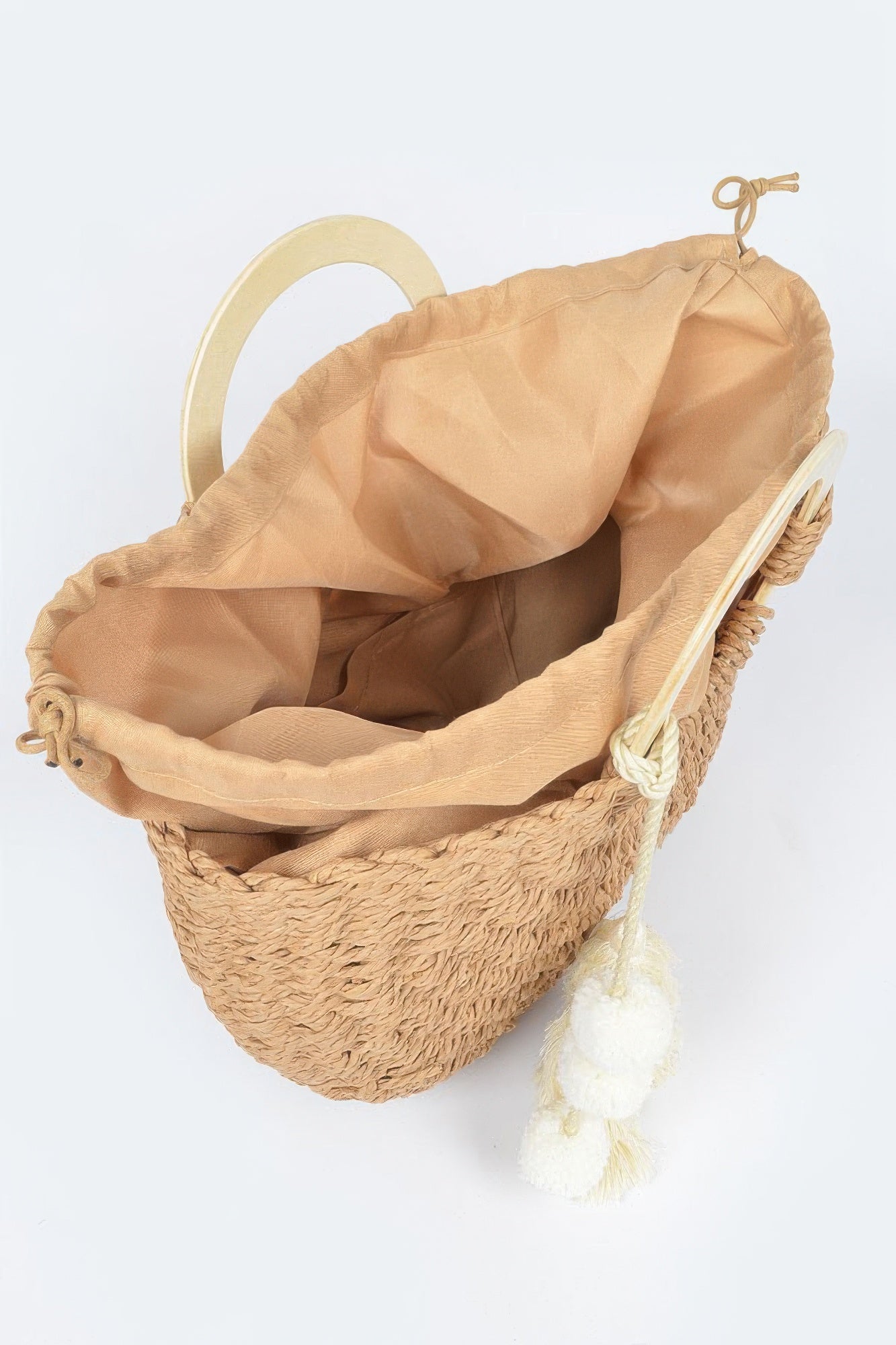 Woven Cotton Wood Handle Tote Bag - All Season Fashion