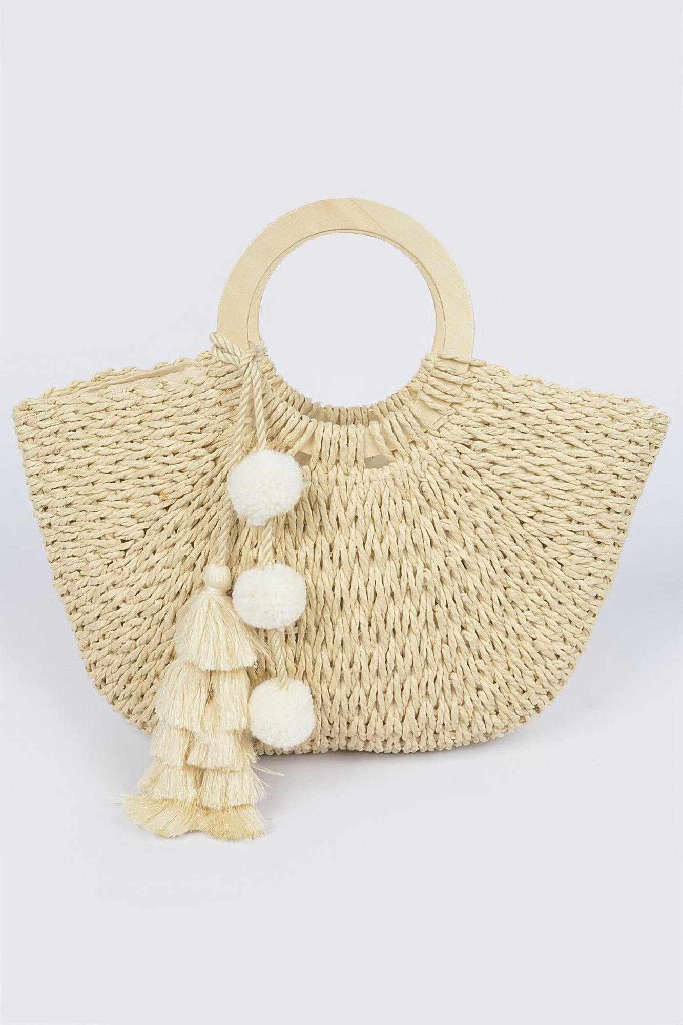 Woven Cotton Wood Handle Tote Bag - All Season Fashion