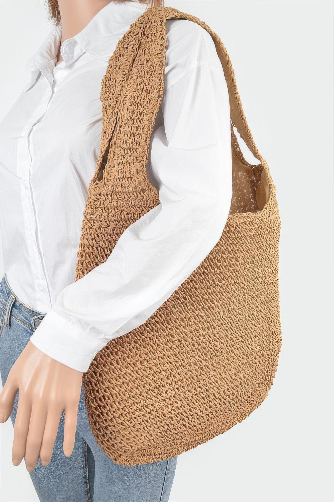 Faux Straw Hobo Bag - All Season Fashion