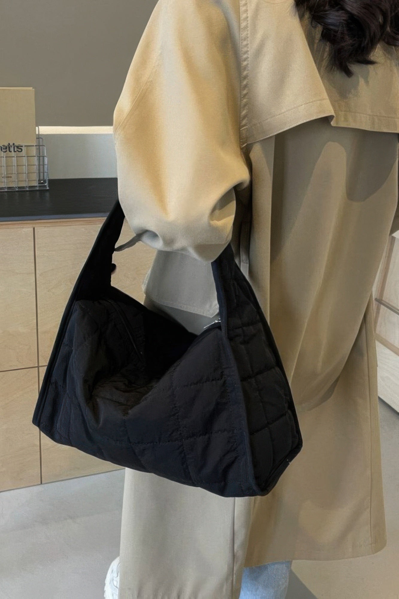 Quilted Nylon Shoulder Bag - All Season Fashion