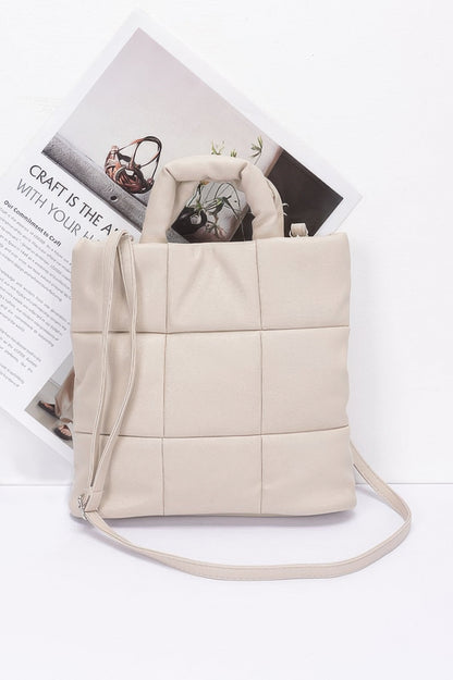 Quilted Faux Leather Padded Tote Bag - All Season Fashion