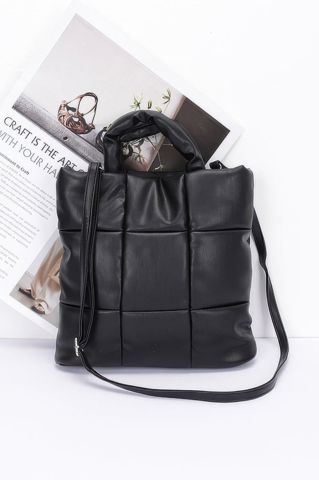 Quilted Faux Leather Padded Tote Bag - All Season Fashion