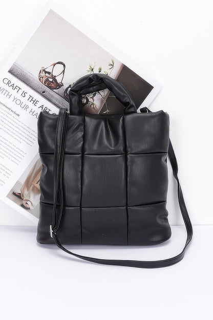 Quilted Faux Leather Padded Tote Bag - All Season Fashion