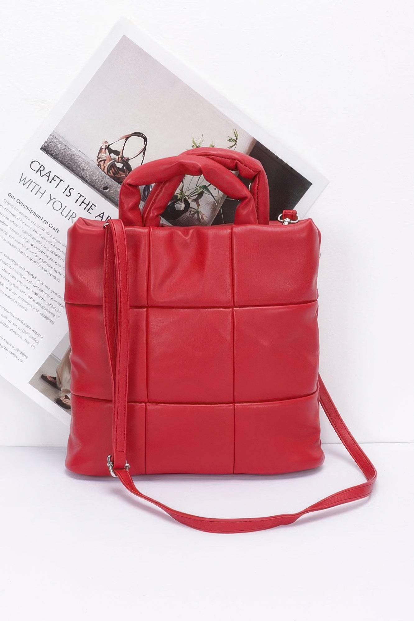 Quilted Faux Leather Padded Tote Bag - All Season Fashion