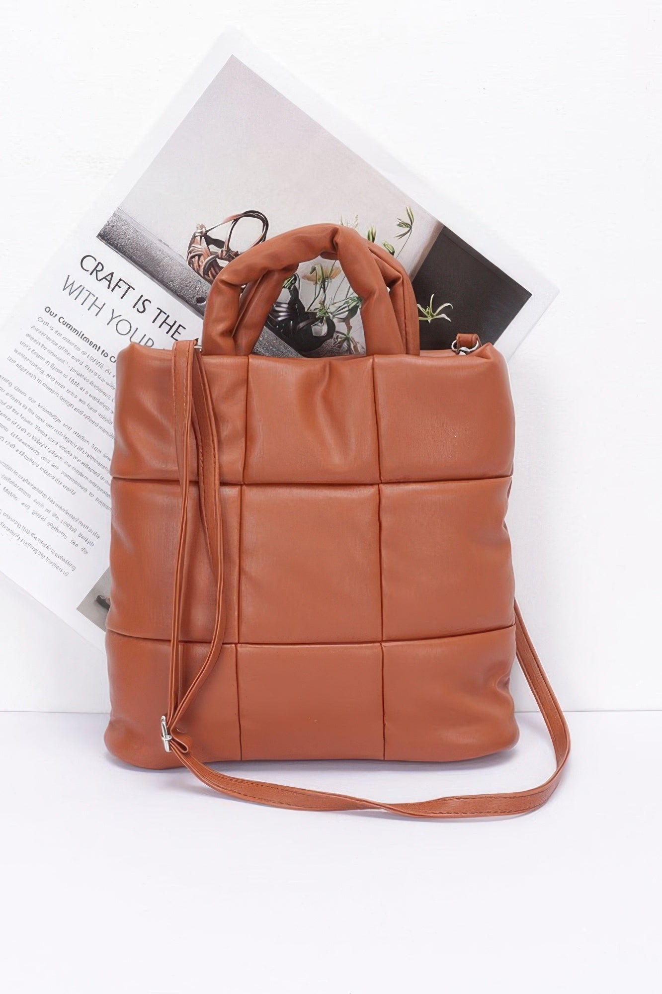 Quilted Faux Leather Padded Tote Bag - All Season Fashion