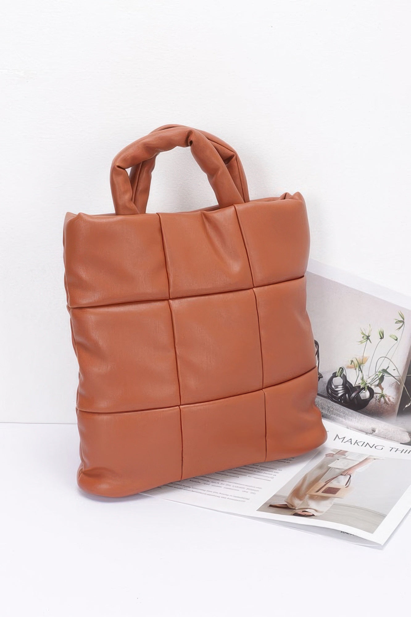 Quilted Faux Leather Padded Tote Bag - All Season Fashion