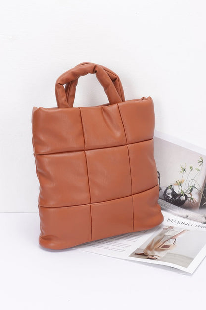 Quilted Faux Leather Padded Tote Bag - All Season Fashion