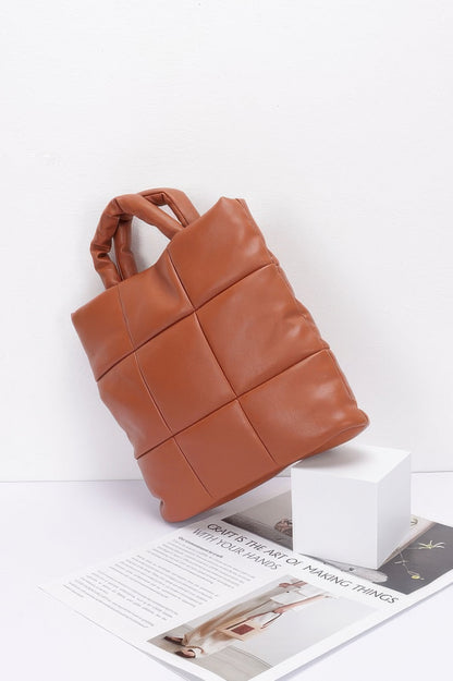 Quilted Faux Leather Padded Tote Bag - All Season Fashion