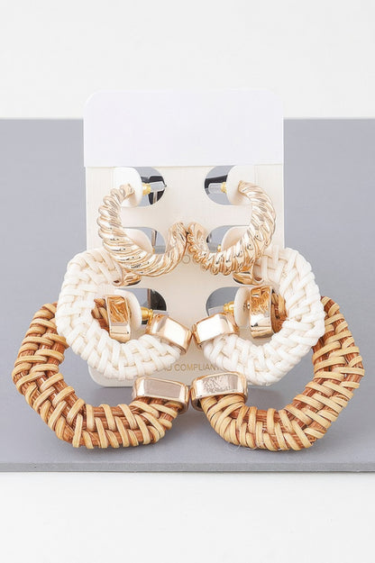 Multi Geometric Weaved Hoop Earrings Set - All Season Fashion