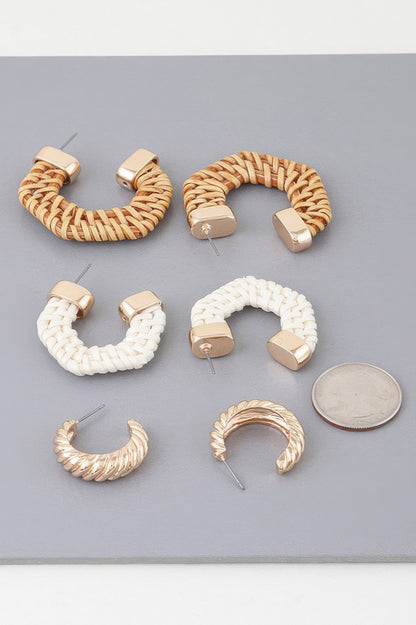 Multi Geometric Weaved Hoop Earrings Set - All Season Fashion