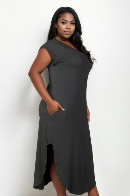 Plus Size Hidden Pocket Batwing Sleeve V Neck Long Dress - All Season Fashion