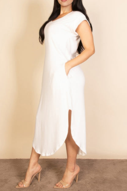 Plus Size Hidden Pocket Batwing Sleeve V Neck Long Dress - All Season Fashion