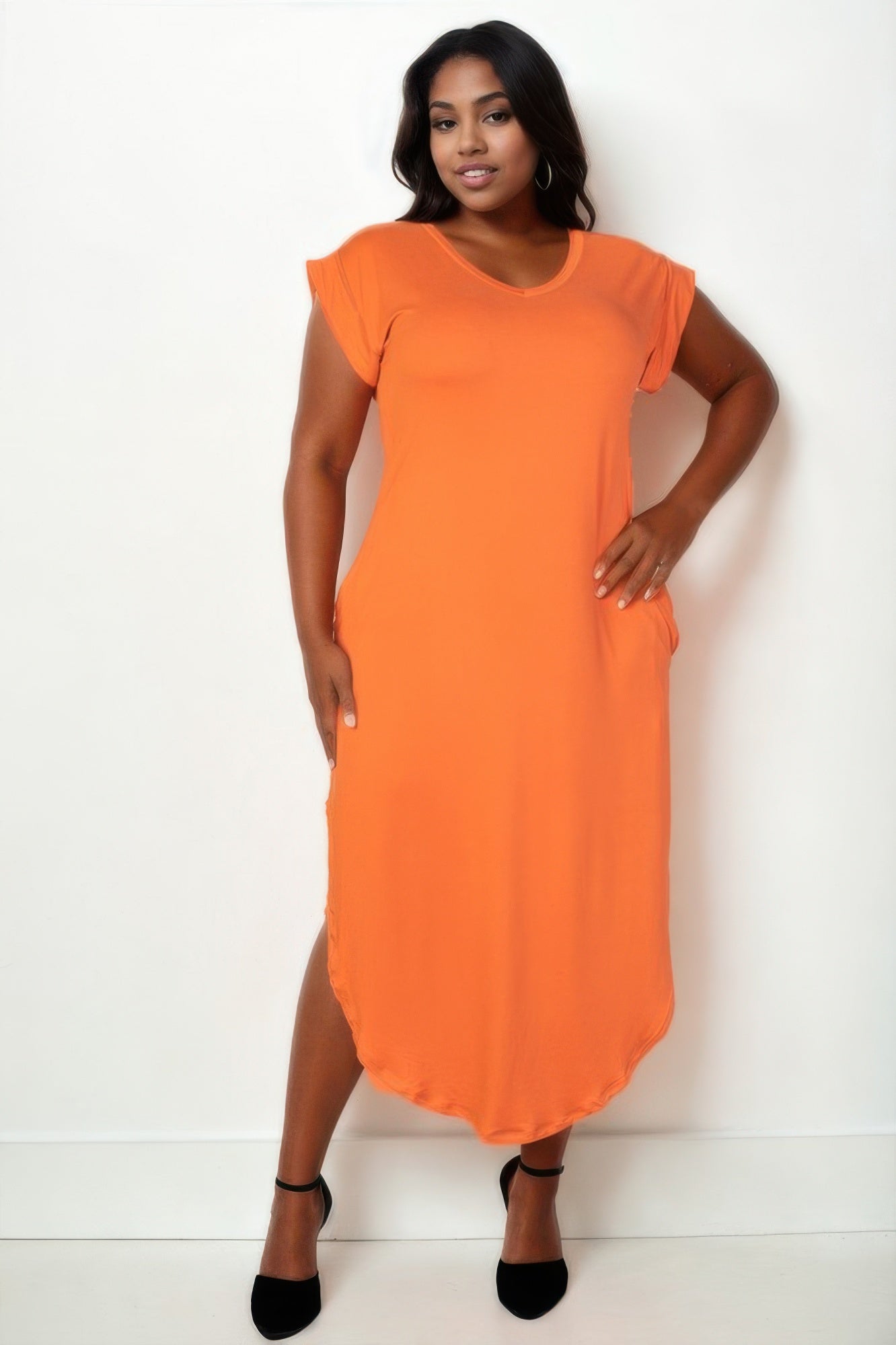 Plus Size Hidden Pocket Batwing Sleeve V Neck Long Dress - All Season Fashion