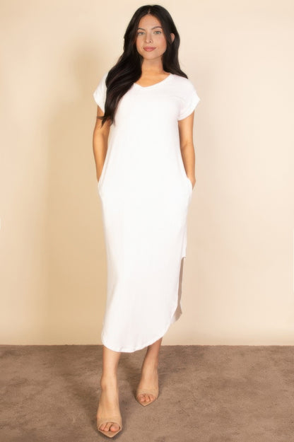 Hidden Pocket Batwing Sleeve V Neck Long Dress - All Season Fashion